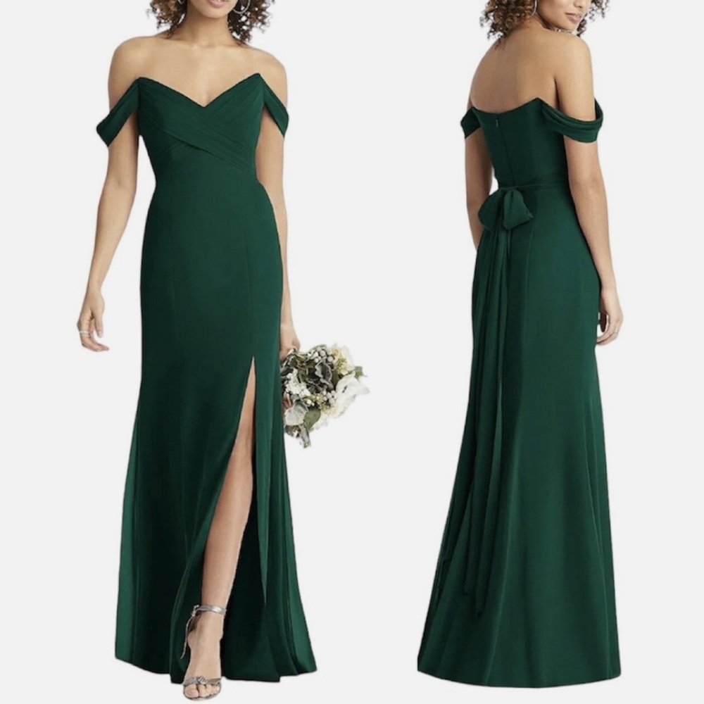 Social Bridesmaids Off-Shoulder Green Gown